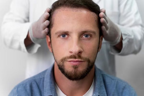 Patient souriant en consultation avec un chirurgien dans une clinique moderne à Istanbul, discutant de son plan de traitement- âge une greffe de cheveux