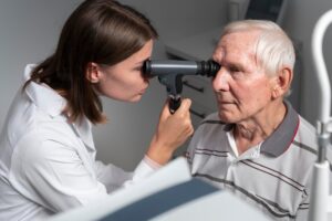 Homme se faisant examiner les yeux