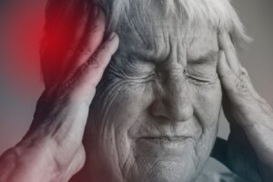 Une femme âgée inquiète de l'épidémie de coronavirus. Maladies neuromusculaires