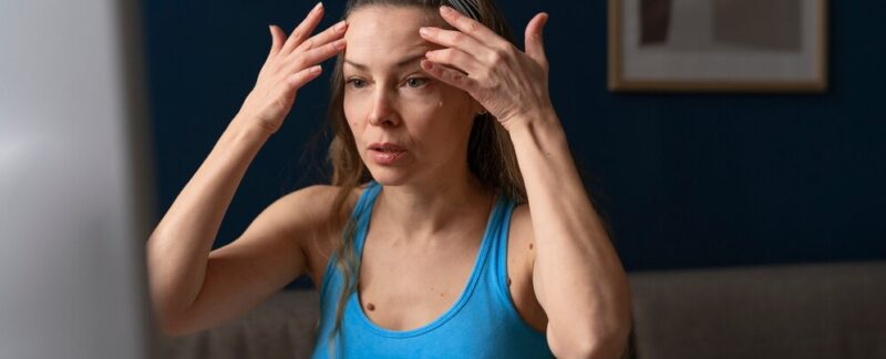 la paralysie du sommeil. Plan moyen d'une femme pratiquant le yoga facial.