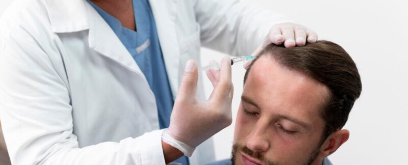 Homme adulte subissant une extraction d'unité folliculaire. Technique MicroFUE