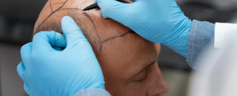 Homme subissant un processus d'extraction d'unités folliculaires. planifier une greffe de cheveux