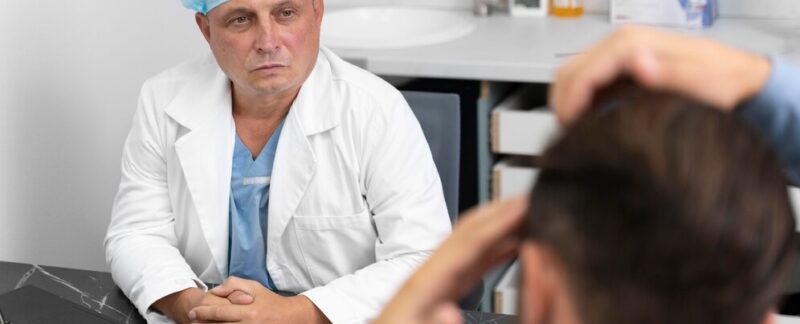 Homme adulte subissant une extraction d'unité folliculaire. patients qui ne conviennent pas à une greffe de cheveux