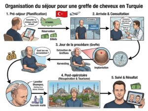 Planifier une greffe de cheveux en Turquie nécessite une organisation temporelle stricte.